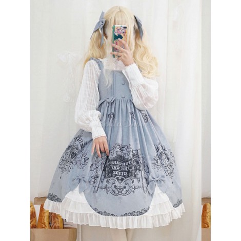 Classic Lolita JSKボーラッフルプリントLolitaジャンパースカート