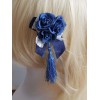 ロリィタ髪飾り　ロイヤルブルー　髪飾り　2カラーブロック　スウィート　　フリンジ　カジュアル