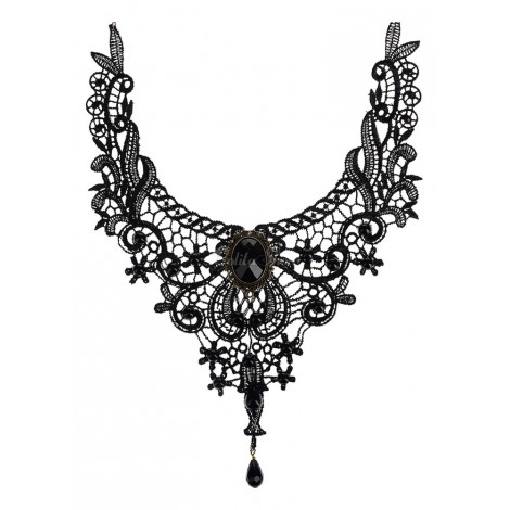 ロリィタネックレス　ブラック　ゴシック　透かし彫り　樹脂　レース　カジュアル　ネックレース