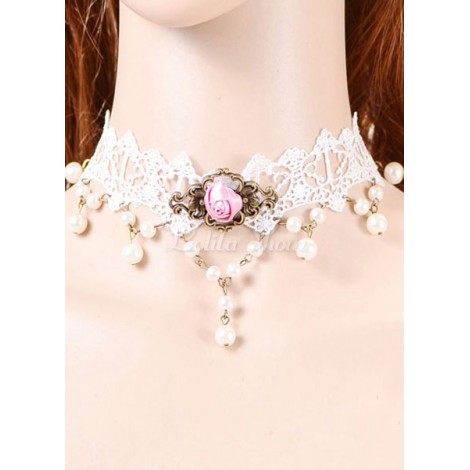 ロリィタ首飾り　ホワイト　ヨーロッパスタイル　レース　合金　レース　カジュアル　ネックレース