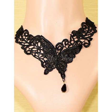 ロリィタネックレス　ブラック　レトロ　ジュエリー付き　レース　パーティー　アクセサリー