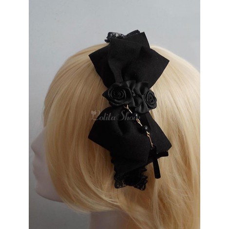 ロリィタ髪飾り　ブラック　可愛い　レース　シンセティック（合成素材）　ダンスパーティー
