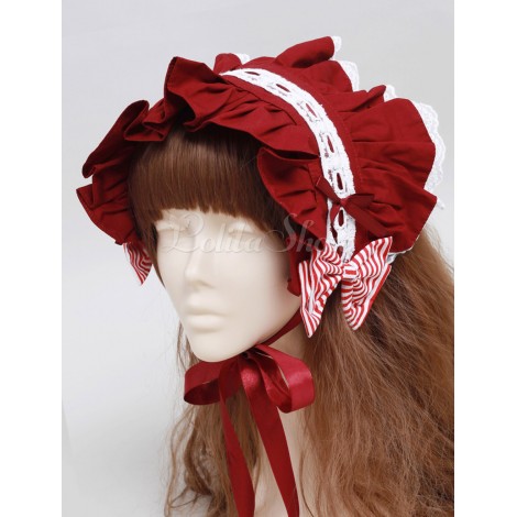ヘッドドレス　レッド　ロリータファッション　コットン　メイド風