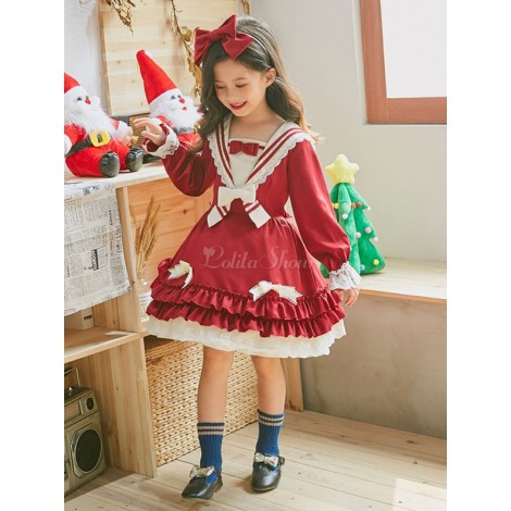 クラシックロリータOPドレスレースボウフリル幼児ロリータワンピースドレス