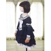 セーラースタイルのロリータの服装の子供フリルボウレースワンピースドレスヘッドドレスとアームカバー