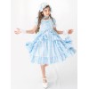 ロココロリータOPドレスレーストリムボウフリルライトスカイブルーロリータワンピースドレス