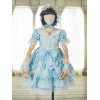 ロココロリータOPドレスレーストリムボウフリルライトスカイブルーロリータワンピースドレス