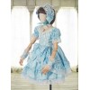 ロココロリータOPドレスレーストリムボウフリルライトスカイブルーロリータワンピースドレス