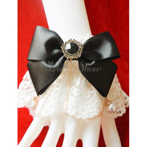 ロリィタアクセサリー　リボン柄　ポリエステル　ポリエステル　スウィート　金属飾り　レース