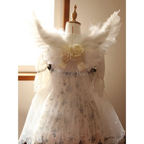 白いベールの翼真珠の花の羽ロリータアクセサリー