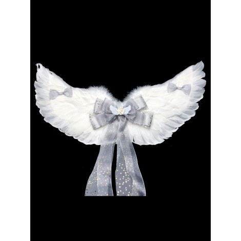 ホワイトエンジェルウィングフェザーリボン弓ゴールドスタンピングアクセサリー