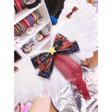 ホワイトロリータウィングリボンリボンロリータアクセサリーを押すゴールド