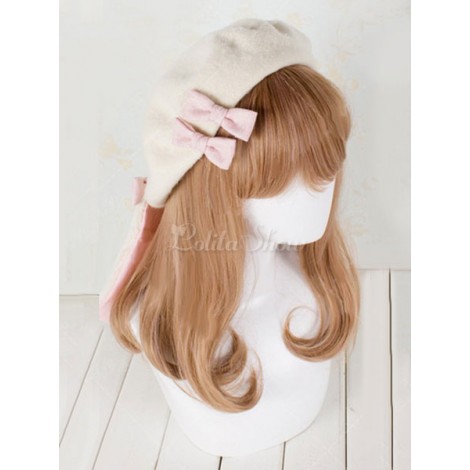 ロリィタ帽子　ウール混紡　ウール　アイボリー　ウサギ柄　リボン　スウィート