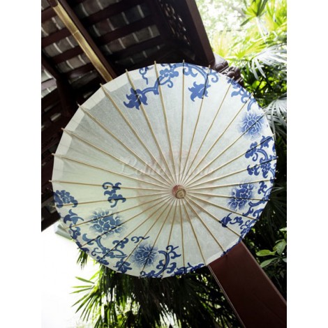 ロリィタ傘　ホワイト　プリント付き　チャイナスタイル　お茶会　プリント柄