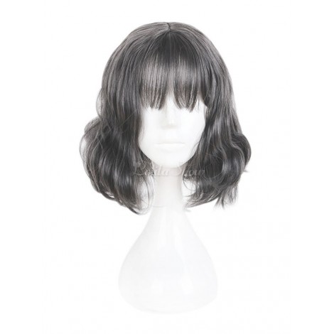 原宿ロリータウィッグウィズピーフリンジフェザーカールディープグレイロリータウィッグ