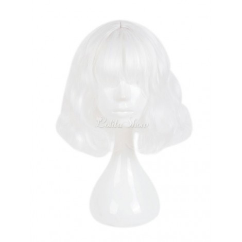原宿ロリータウィッグブラントフリンジボディーウェーブショートホワイトロリータウィッグ