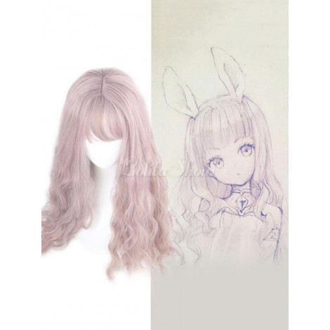 ロリータかつら　ウィッグ　ライトピンク　耐熱ファイバー　お茶会　原宿系