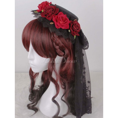 ロリータかつら　ワインレッド　耐熱ファイバー　カジュアル　ゴシック　ウィッグ