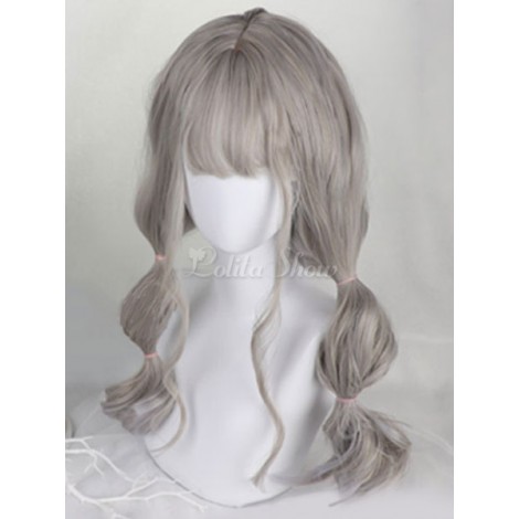 ロリータかつら　ウィッグ　ライトグレー　化学繊維　お茶会　原宿系