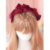 スウィートロリータヘッドバンドベルベットノットボールパールブルゴーニュロリータヘアアクセサリー