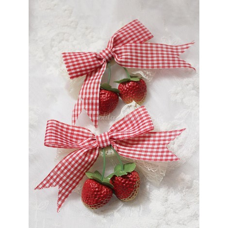 スウィートロリータヘアピンストロベリーチェックレーストリムロリータヘアアクセサリー