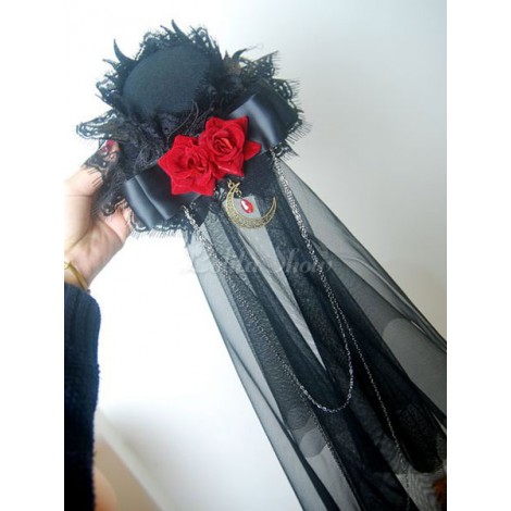 ロリィタヘアアクセサリー　ブラック　　リボン　お茶会　チュール　髪飾り　2カラーブロック　ゴシック
