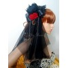 ロリィタヘアアクセサリー　ブラック　　リボン　お茶会　チュール　髪飾り　2カラーブロック　ゴシック