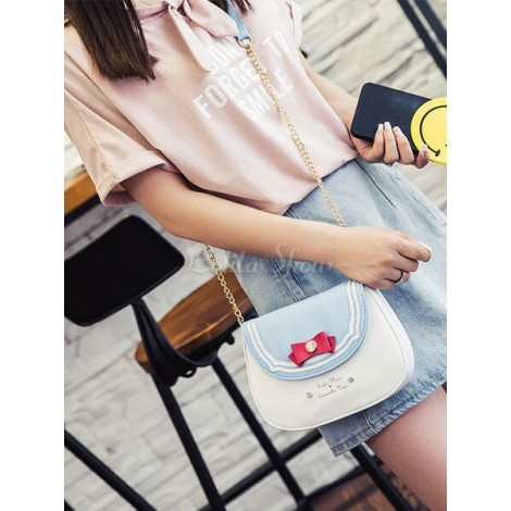 ロリィタバッグ　スウィート　フェイクレザー　アクセサリー　リボン　カラーブロック