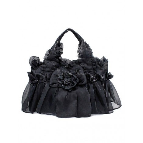 ロリータバッグ　ハンドバッグ　ブラック　ゴシック　シンセティック（合成素材）　カジュアル　レース　レース
