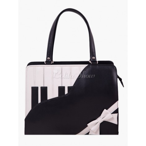 ロリータバッグ　ハンドバッグ　ブラック　スィート　PU　カジュアル　リボン