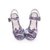 スウィートロリータサンダルプリントボウバックルウェッジヒールPUロリータシューズ