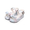 スウィートロリータサンダルプリントボウバックルウェッジヒールPUロリータシューズ