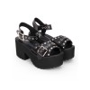 パンクロリータサンダルメ​​タリックバックルリベットグロメットプラットフォームチャンクヒールブラックロリータシューズ
