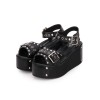 パンクロリータサンダルメ​​タリックリベットグロメットプラットフォームウェッジヒールブラックロリータシューズ