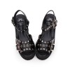 パンクロリータサンダルメ​​タリックバックルリベットグロメットプラットフォームチャンクヒールブラックロリータシューズ