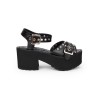パンクロリータサンダルメ​​タリックバックルリベットグロメットプラットフォームチャンクヒールブラックロリータシューズ