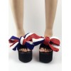 ロリィタサンダル　ブラック　カラーブロック　ジオメトリックヒール　オープントゥ　リボン