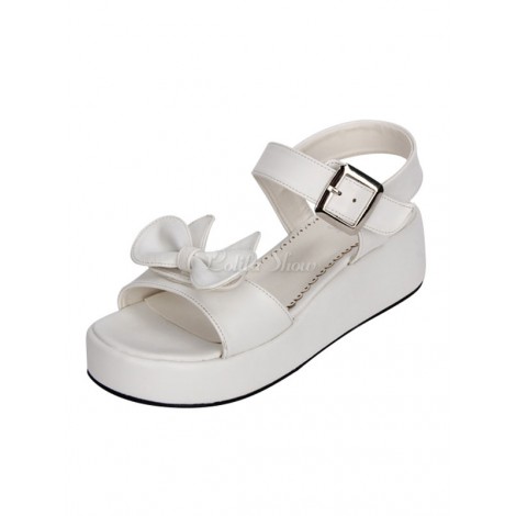 ロリィタサンダル　PU　無地　ウェッジソール　オープントゥ　お茶会