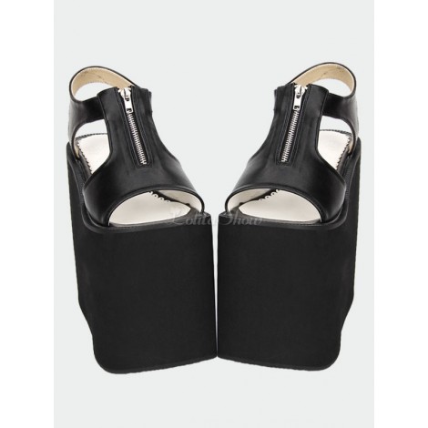 マット ブラック/ホワイト ロリータ サンダル プラットフォーム ジッパー設計