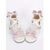 甘い白ロリータ サンダル スクエアかかと足首ストラップ ピンクの弓