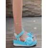 スカイブルー ロリータ サンダル プラットフォーム弓装飾足首ストラップ バックル