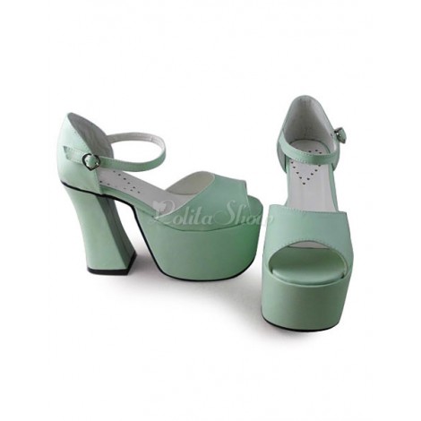 ロリィタシューズ　チャンキーヒール　サンダル　パーティー　可愛い　ピープトゥ