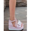 ピンク ロリータ プラットフォーム サンダル白弓足首ストラップ ハート形バックル