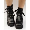 ブラック ロリータ ブーツつま先ロリータ ショート ブーツ レースアップ ラウンド プラットフォーム チャンキーヒール