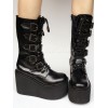 ロリータ プラットフォーム ブーツ ブラック ウェッジ バックル丸いつま先ロリータ ショート ブーツ レースアップ
