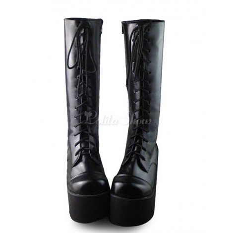 ロリィタ靴　ブラック　ブーツスタイル　プラットフォーム　丸いつま先　パーティー　可愛い