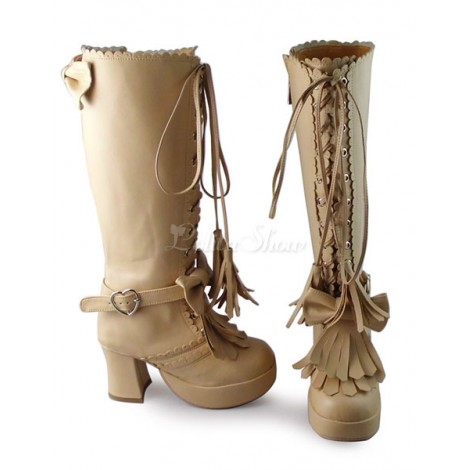 ロリィタ靴　チャンキーヒール　ブーツスタイル　パーティー　可愛い　丸いつま先