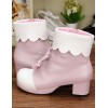 ロリータブーツ　ライトピンク　チャンキーヒール　ラウンドトゥ（丸いつま先）　PU