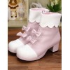 ロリータブーツ　ライトピンク　チャンキーヒール　ラウンドトゥ（丸いつま先）　PU