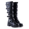 ロリータブーツ　ブラック　チャンキーヒール　丸いつま先　ハイヒール　PU　ニーハイブーツ(筒丈35～49cm)